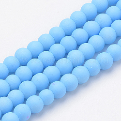 Gummierte Stil gemalt Glas runde Perle Stränge, Licht Himmel blau, 8 mm, Bohrung: 1.3~1.6 mm, ca. 100 Stk. / Strang, 31.4 Zoll