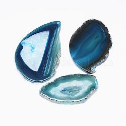 Gros pendentifs tranche en agate naturelle, teinte, bleu profond du ciel, 50~110x27~60x5~10mm, Trou: 2mm, environ 20~40 pcs / kg