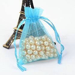 Sacs-cadeaux en organza avec cordon de serrage, pochettes à bijoux, fête de mariage cadeaux de noël sacs-cadeaux, bleu profond du ciel, 9x7 cm