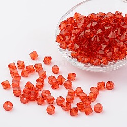 Perles acryliques transparentes de bicones facettées, teinte, orange foncé, 4mm, Trou: 1mm, environ 520 pcs/20 g
