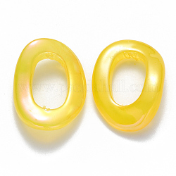 Прозрачные акриловые связывая кольца, с покрытием AB цвета, Стиль имитация драгоценных камней, овальные, желтые, 31x22.5x6 мм, внутренний диаметр: 17.5 мм