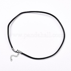 Cuero cable de la toma de collar, con fornituras de acero inoxidable, negro, 17.7 pulgada ~ 18.3 pulgadas (45~46.5 cm), 2mm