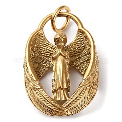 Placcatura ionica (ip) 304 ciondoli in acciaio inossidabile, con anello di salto, fascino dell'angelo in preghiera, oro antico, 38x25.5x9mm, Foro: 6.5 mm