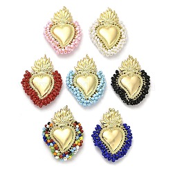 Rack Plating Brass Pendants, Alloy and Clay, Real 18K Gold Plated, Cadmium Free & Lead Free, Long-Lasting Plated, Sacred Heart of Jesus, Mixed Color, 51x38x7.5mm