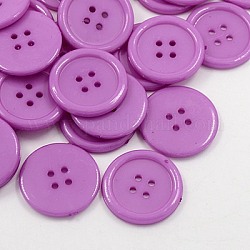 Bottoni da cucire acrilico, bottoni della camicia di plastica per i costumi, 4-foro, tinto, rotondo e piatto, medio orchidea, 17x2mm, Foro: 1 mm