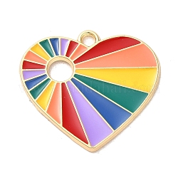 Pendenti smaltati in lega color arcobaleno, fascino cuore, oro, colorato, 25x27x1.2mm, Foro: 2 mm
