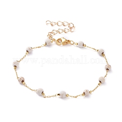 Runde synthetische türkisfarbene Perlenarmbänder, mit Kabelketten aus Messing und 304 Karabinerhaken aus Edelstahl, golden, weiß, 7-5/8 Zoll (19.3 cm)