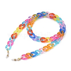 Eyeglasses Chains, Neck Strap for Eyeglasses, with Rainbow Transparent Acrylic Curb Chains, 304 Stainless Steel Lobster Claw Clasps and Rubber Loop Ends, Colorful, 31.4 inch(80cm)