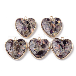 Synthetic Amethyst Pendants, with Edge Light Gold Plated Brass Findings, Heart, 27~28x26x6~7mm, Hole: 2mm