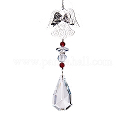 Glass Teardrop Pendant Decorations, with Metal Angel Link, Hanging Suncatchers Garden Decorations, Red, 350mm