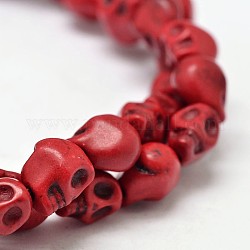 Tinti turchese sintetico fili di perle, teschio, rosso, 10x8x10mm, Foro: 1 mm, circa 38~40pcs/filo, 15~15.5 pollice