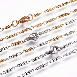 304 Stainless Steel Chain Necklaces, with Lobster Claw Clasps, Flat Round, Mixed Color, 17.7 inch(45cm)