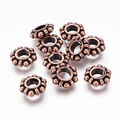 Des séparateurs perles en alliage, Sans cadmium & sans nickel & sans plomb, fleur, cuivre rouge, 11x4mm, Trou: 5mm
