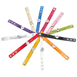 DELORIGIN 11pcs 11 colors Alloy Interchangeable Snap Link Bracelets Settings, Rivet Stud Imitation Leather Cord Bracelets Accessory Findings, Mixed Color, 8-1/8 inch(20.5cm), 1Pc/color
