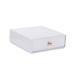 Cofanetto portagioie quadrato con cassetto di carta, con rivetto in ottone, per l'orecchino, confezione regalo di anelli e collane, bianco, 9x9x3~3.2cm