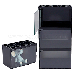 長方形の積み重ね可能なプラスチック製ミニフィギュアディスプレイケース  模型用防塵おもちゃ箱  ビルディングブロック  人形ディスプレイホルダー  ブラック  5.1x10.3x7cm
