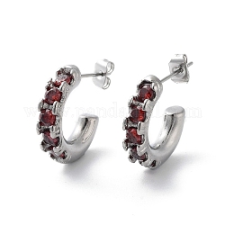 304 Stainless Steel Stud Earrings with Cubic Zirconia, Ring Half Hoop Earrings, Stainless Steel Color, 18.5x4.5mm