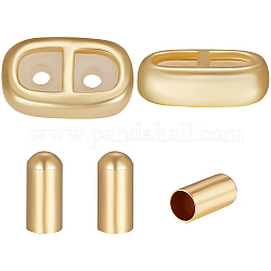 Beebeecraft 5 Sets Brass Cord Ends, End Caps, with Oval Brass & Silicone Slider Beads, for Bracelet Making, Real 18K Gold Plated, 10x6x3.5mm, Hole: 1.4~1.8mm, 4x2.5mm, inner diameter: 2mm, 4pcs/set