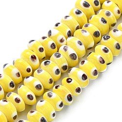 Rondelle mauvais oeil perles au chalumeau, jaune, 9~11x5~6mm, Trou: 2mm, Environ 50 pcs/chapelet, 11 pouce