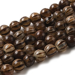 Chapelets de perles de style tibétain, Chapelets de perles d'agate naturelle, teints et chauffée, rond avec motif rayé, chameau, 8mm, Trou: 1mm, Environ 47 pcs/chapelet, 14.76~14.96 pouce (37.5~38 cm)