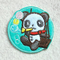 Tissu de broderie informatisé fer/coudre sur les patchs, accessoires de costumes, appliques, plat et circulaire avec panda, turquoise, 55mm