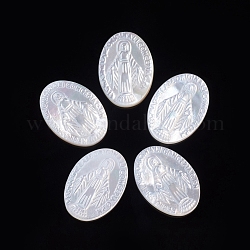 Cabuchones de conchas blancas naturales, religión, ovalo con medalla milagrosa, 16x11~11.5x2~2.5mm