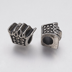 Ion Plating(IP) 304 Stainless Steel European Beads, Large Hole Beads, Crown, Antique Silver, 10x12.5x8mm, Hole: 5mm