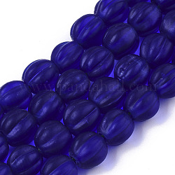 Fatti a mano perle di vetro smerigliato fili, perline ondulate, tondo, blu medio, 9.5~10.5x10.5mm, Foro: 1.2 mm, circa 80pcs/filo, 31.89 pollice