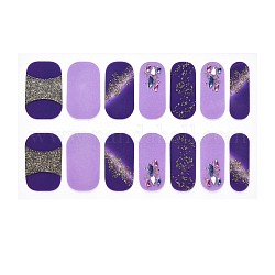 Full Cover Ombre Nails Wraps, Glitter Powder Color Street Nail Strips, Self-Adhesive, for Nail Tips Decorations, Lilac, 24x8mm, 14pcs/sheet