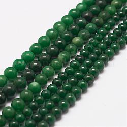 Taiwán naturales hebras de abalorios de jade, redondo, teñido y climatizada, verde oscuro, 6~8mm, agujero: 0.5 mm, aproximamente 50~65 pcs / cadena, 15.7 pulgada (40 cm)