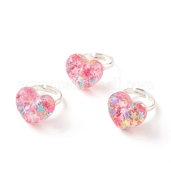 Corazón de resina 3d con anillo ajustable de estrella, joyas de latón para mujer, Platino, color de rosa caliente, nosotros tamaño 3 (14 mm)