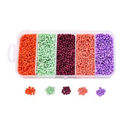 90G 5 Colors 12/0 Baking Paint Glass Seed Beads, Round, Mixed Color, 12/0, 1.5x1.5mm, Hole: 0.5mm, 18g/color