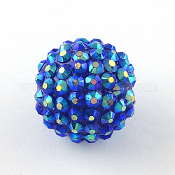Ab-Farbe Harz Strassperlen, mit Acryl runde Perlen innen, für Bubblegum-Schmuck, Blau, 18x16 mm, Bohrung: 2~2.5 mm