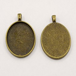 Alloy Pendant Cabochon Settings, Cadmium Free & Lead Free, Plain Edge Bezel Cups, DIY Findings for Jewelry Making, Antique Bronze, 39x25x3mm, Hole: 4mm, tray: 30x22mm