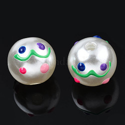ABS-Kunststoff-Nachahmung Perlen, mit Emaille, Runde mit Ausdruck, mittleres Seegrün, 12x11 mm, Bohrung: 2 mm