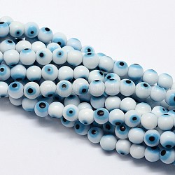 Fatti a mano in vetro murano male occhio tondo fili di perle, bianco, 8mm, Foro: 1 mm, circa 49pcs/filo, 14.17 pollice
