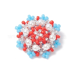Perles de rocailles en verre motif métier à tisser, avec coquillage perlé, Pendentif fleur, rouge, 21x21x8.5mm, Trou: 0.8mm