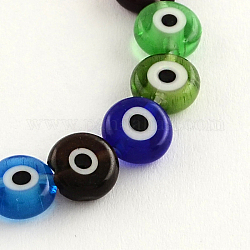 Main plat rond perles au chalumeau mauvais œil, couleur mixte, 6x3mm, Trou: 0.5mm, Environ 65 pcs/chapelet, 14.1 pouce