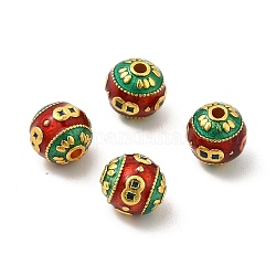 Legierung Tibetische Perlen, mit Emaille, Runde mit Münzen, golden, rot, 9 mm, Bohrung: 1.8 mm
