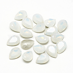 Bricolage dos pointu k9 cabochons de strass en verre, dos de couleur aléatoire plaqué, facette, larme, opale blanc, 14x10x4mm