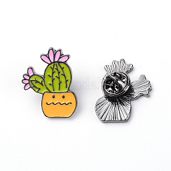 Zinc Alloy Brooches, Enamel Pin, with Iron Butterfly Clutches, Cactus, Gunmetal, Yellow Green, 27.5x22x11mm