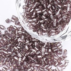 Grado a perline di semi di vetro, esagono (due tagli), argento rivestito, marrone rosato, 1.5~2.5x1.5~2mm, Foro: 0.8 mm, circa 2100pcs/scatola, 450 g / borsa