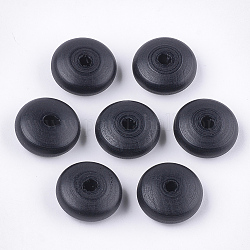 Perles de bois naturel peintes, Perles avec un grand trou   , rondelle, noir, 22~23x11mm, Trou: 4mm