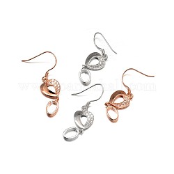 Sterling Silver Earring Hooks, with Cubic Zirconia and Cup Pearl Bail Pin Pendants, for Half Drilled Beads, Heart, Mixed Color, 37x10x5mm, Hole: 3.5x6mm, Pin: 0.6mm
