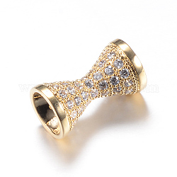 Brass Micro Pave Cubic Zirconia Beads, Sand Glass Shape, Light Gold, 17x9mm, Hole: 1.5mm