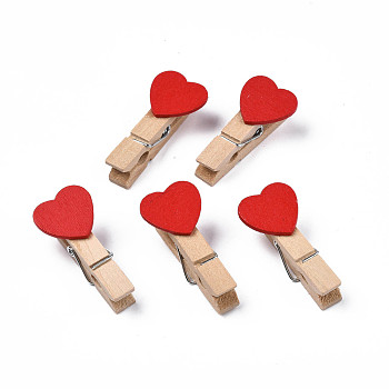 Wooden Craft Pegs Clips with Heart Beads WOOD-R249-006