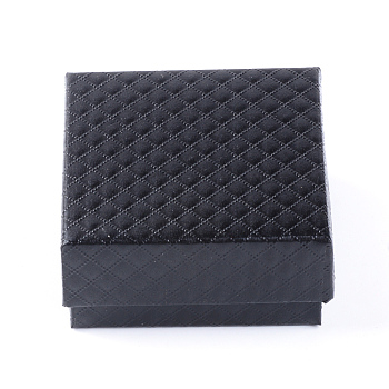 Cajas de joyería de cartón, con la esponja en el interior, cuadrado, negro, 7.5x7.5x3.5 cm