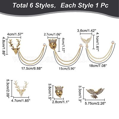 6 шт. 6 броши-булавки со стразами в виде льва&nbsp;JEWB-WR0001-01-1