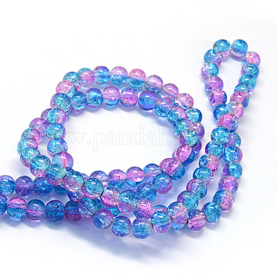 4mm Blue & Clear Round Glass Crackle Beads