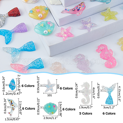 35 шт. 35 стиля полупрозрачных смоляных кабошонов в виде морских животных RESI-FH0001-63-1